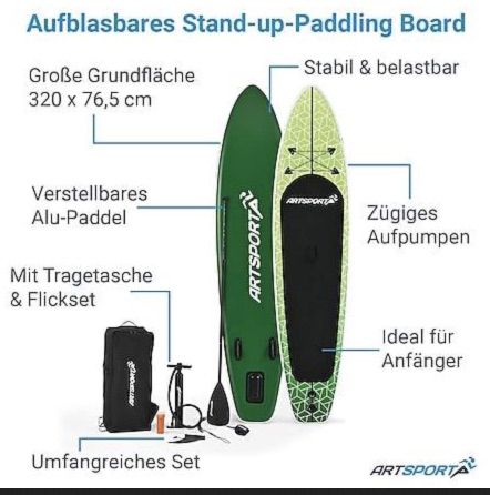 ArtSport Stand Up Paddle Board inkl. Paddel, Finnen & mehr für 137,94€ (statt 200€)