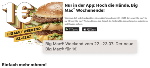 Nur noch heute! Big Mac mit neuer Rezeptur für 1€ (statt 4,59€)