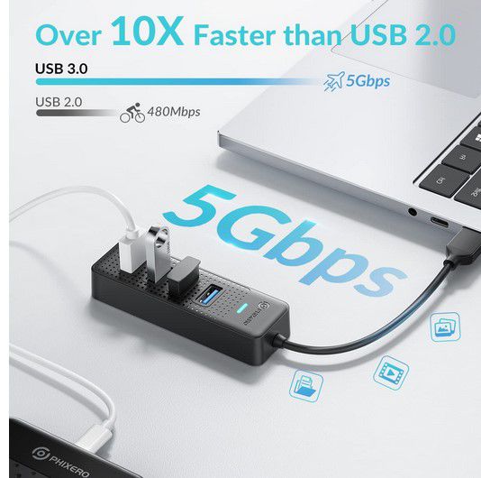 PHIXERO 4 Port USB 3.0 Verteiler für 4,24€ (statt 11€)