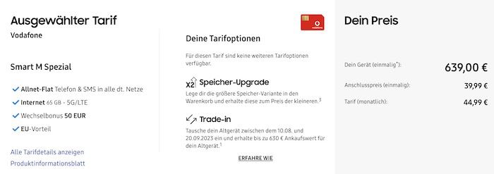 Samsung Galaxy Z Fold5 für 659€ + Vodafone Allnet 65GB für 44,99€ mtl. + 100€ Bonus