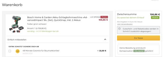 Bosch Akku Schlagbohrschrauber AdvancedImpact 18 QuickSnap mit 2 Akkus für 106,86€ (statt 142€)