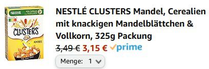 Nestle Clusters Mandel Cerealien, 325g ab 3,15€ (statt 4€)