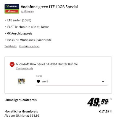 Google Pixel 7a + Xbox Series S für 49,99€ + Vodafone Allnet mit 10GB LTE für 17,99€ mtl.