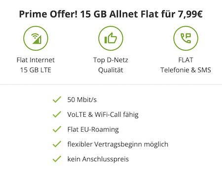 🔥 Vodafone Allnet Flat mit 15GB LTE50 für 7,99€ mtl. + keine AG
