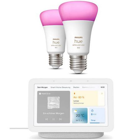 2er Pack Philips Hue Ambiance E27 + Google Nest Hub (2. Gen.) für 89,95€ (statt 128€)