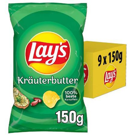 9er Pack Lay’s Kräuterbutter Kartoffelchips je 150g für 14,29€ (statt 18€)