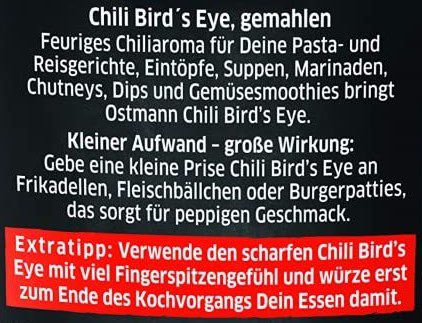 Ostmann Chili Birds Eye gemahlen 250g für 9,85€ (statt 12€)
