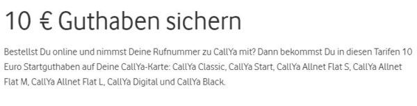 Vodafone CallYa Classic Prepaid Karte GRATIS + 10€ bei Rufnummernmitnahme