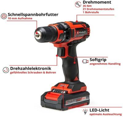 Einhell TC CD 18/35 Li Akku Bohrschrauber + Bit  und Bohrerset für 70,98€ (statt 113€)