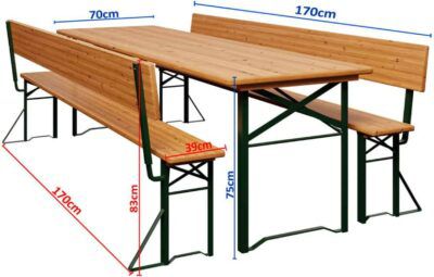 Casaria Bierzeltgarnitur mit Rückenlehne   170x70x75cm für 134,95€ (statt 200€)