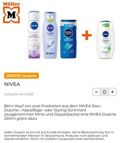 Mit dem Kauf von Nivea Produkten ein Nivea Duschgel gratis