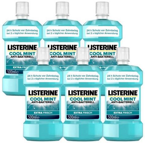 6er Pack Listerine Cool Mint antibakterielle Mundspülung, 500ml für 17€ (statt 19€)