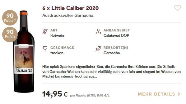 6 Flaschen Little Caliber Rotwein, 2020 für 46,10€ (statt 90€)