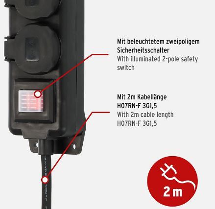 Brennenstuhl 3 Fach Outdoor Steckdosenleiste, 2m, IP44 für 10,67€ (statt 14€)