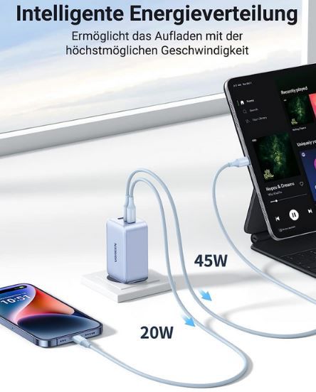 UGREEN Nexode 3 Port USB C/A Ladegerät mit 65W für 35,99€ (statt 50€)