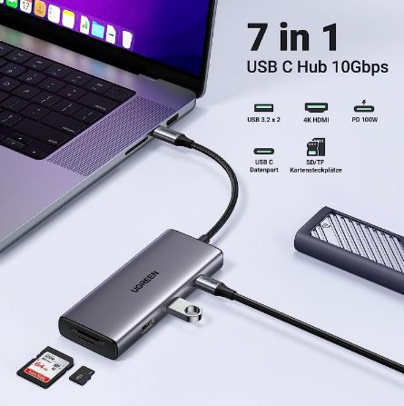 UGREEN Revodok 7 in 1 USB C Hub für 29,99€ (statt 50€)