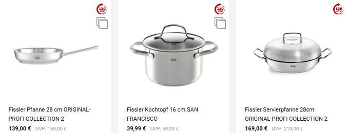 Zurbrüggen: 25% Rabatt auf Fissler   z.B. 5 teiliges Topfset für 125,20€ (statt 150€)