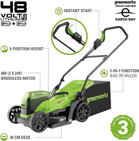 Greenworks GD24X2LM36K2x Akku Rasenmäher bis 250m² für 207,99€ (statt 320€)