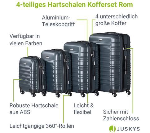 Juskys Rom Hartschalen Kofferset, 4 teilig, verschiedene Farben für 105,94€ (statt 124€)