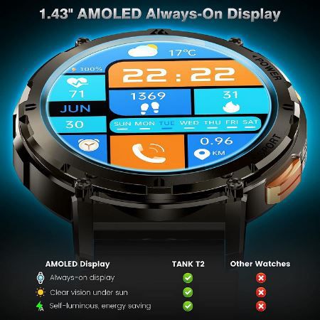 KOSPET T2 Smartwatch mit 1,43 AMOLED Always On Display für 65,99€ (statt 110€)