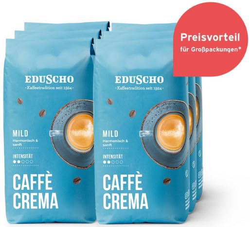 6 x 1Kg Eduscho Caffè Crema Mild Ganze Bohne für 53,95€ (statt 66€)