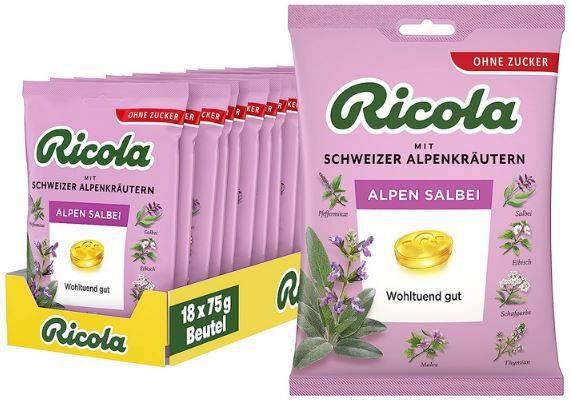 18er Pack Ricola Alpen Salbei Kräuter Bonbons, 75g für 25€ (statt 31€)