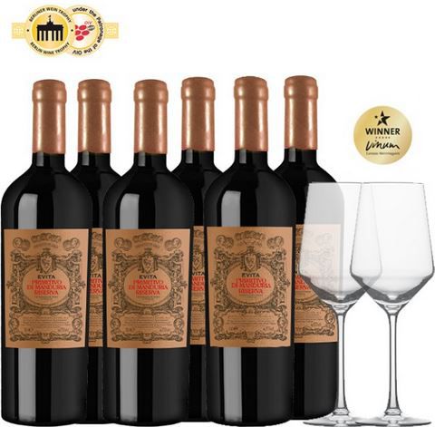6x Primitivo di Manduria Riserva DOC 2017 + 2 Weingläser für 44€ (statt 71€)