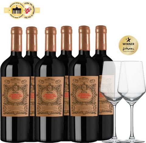 6x Primitivo di Manduria Riserva DOC 2017 + 2 Weingläser für 44€ (statt 71€)