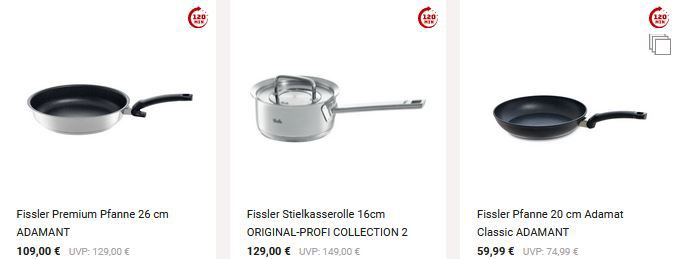 Zurbrüggen: 25% Rabatt auf Fissler   z.B. 5 teiliges Topfset für 125,20€ (statt 150€)