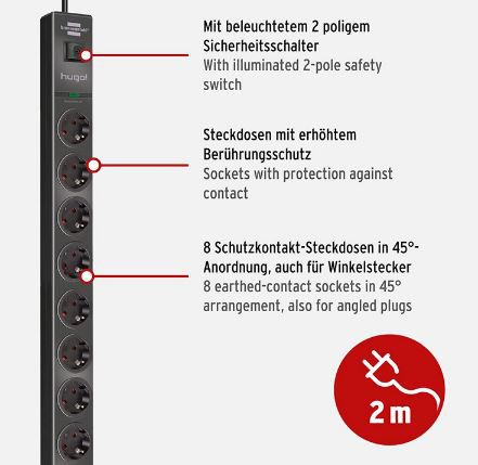 Brennenstuhl Hugo! 8 Fach Steckdosenleiste mit Ü Schutz für 17,99€ (statt 23€)