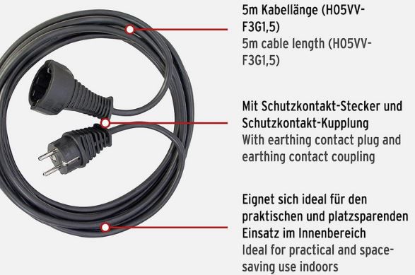 Brennenstuhl Qualitäts  Kunststoff Verlängerungskabel, 5m für 8,99€ (statt 11€)