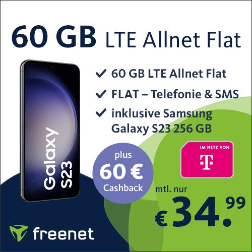 🔥 Samsung Galaxy S23 für 79,99€ + Telekom 60GB für 34,99€ mtl. + 60€ Cashback