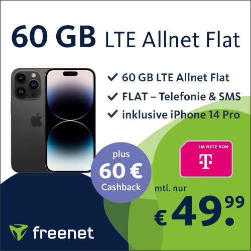Top! 🍏 Apple iPhone 14 Pro 34,99€ + Telekom 60GB für 49,99€ mtl. + 60€ Cashback