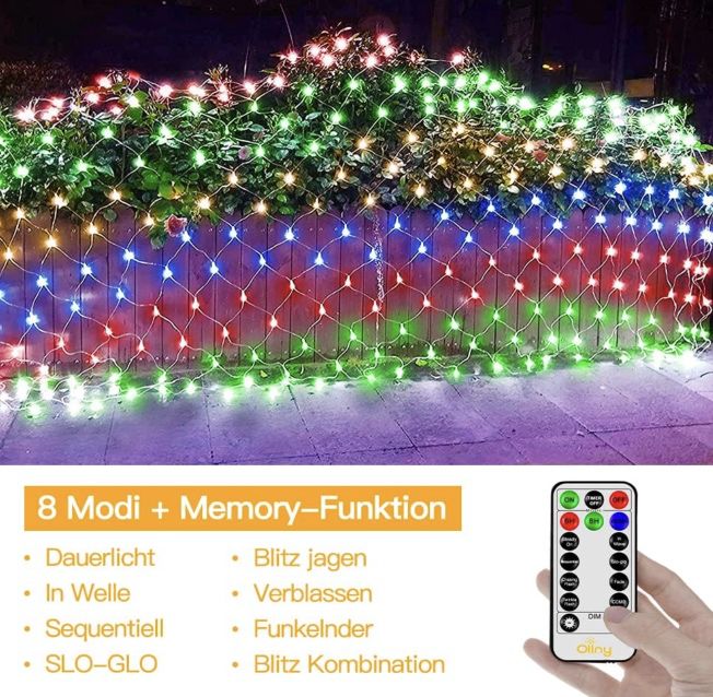 3x2m LED Lichternetz (Bunt oder Kaltweiß) mit 8 Modi für je 8,49€ (statt 15€)