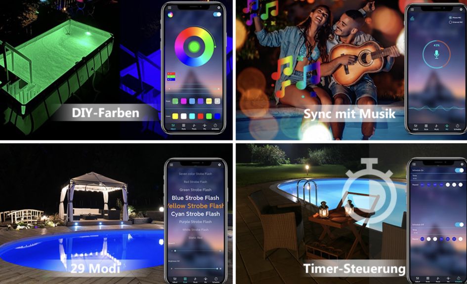 RGB LED Poollicht mit App Steuerung für 38,49€ (statt 60€)