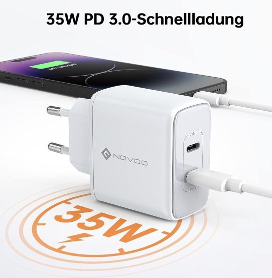 NOVOO 35W USB C Ladegerät GaN Ⅲ mit 2 Ports für 9,99€ (statt 20€)