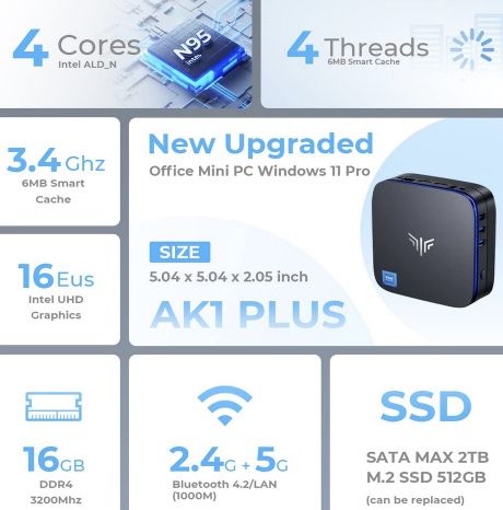 K1Plus Mini PC mit Intel Alder Lake N95 (12. Gen) & 16/512GB für 179€ (statt 250€)