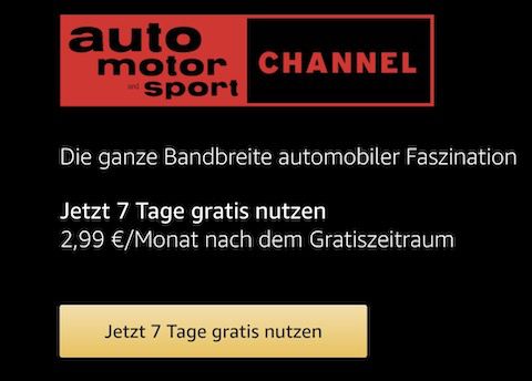 Amazon: 7 Tage Auto Motor und Sport Channel GRATIS testen