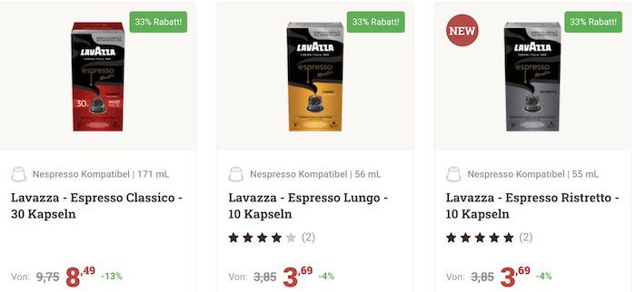 33% Rabatt auf Lavazza Kapseln   z.B. 300x Espresso Classico 56,88€ (statt 75€)