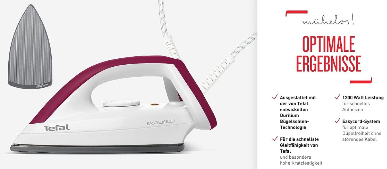 Tefal FS4030 Easygliss Trockenbügeleisen 1200W für 21,99€ (statt 30€)