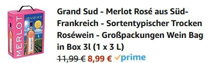 3 Liter Grand Sud Merlot Rosé aus Süd Frankreich ab 8,99€ (statt 12€)