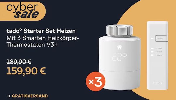 3er Pack tado° V3+ smart Heizkörperthermostate inkl. Bridge für 159,90€ (statt 190€)