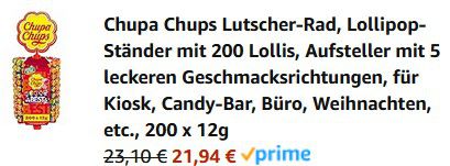 200er Chupa Chups Lutscherrad mit 6 Geschmacksrichtungen für 21,95€ (statt 26€)