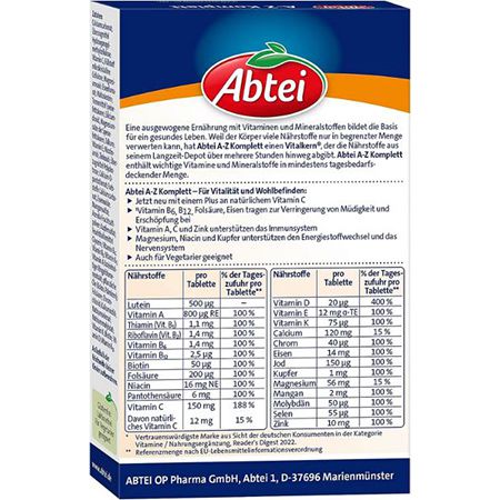 40er Pack Abtei A Z Complete Depot Tabletten ab 4,35€ (statt 6€)