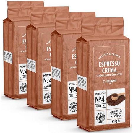 4 x 250g by Amazon Kaffee Espresso Crema, gemahlen ab 5,97€ (statt 11€)