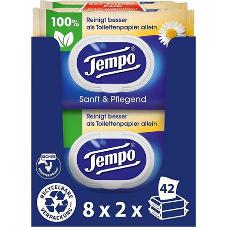 16 x 42er Pack Tempo Feuchte Toilettentücher ab 18,53€ (statt 28€)