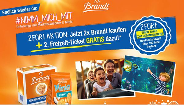 Wieder da! Mit Kauf von Brandt Zwieback gratis Eintrittskarte für einen Freizeitpark