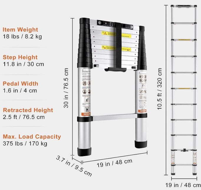 VEVOR Teleskopleiter (3,2m) für bis zu 170kg für 55,99€ (statt 80€)