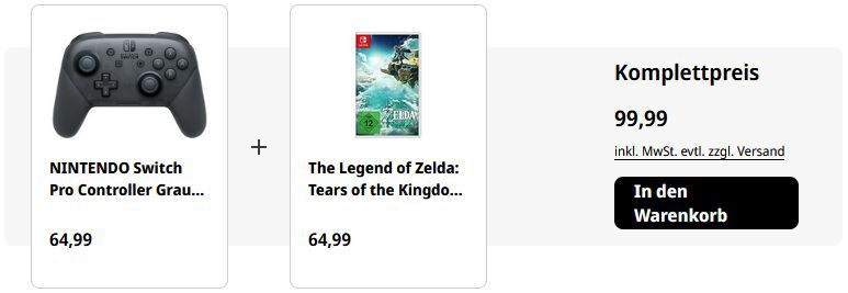 Nintendo Switch Pro Controller + Zelda: Tears of the Kingdom für 99,99€ (statt 117€)