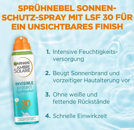 Garnier Invisible Protect Sonnenschutz Spray, LSF30 ab 6,80€ (statt 10€)